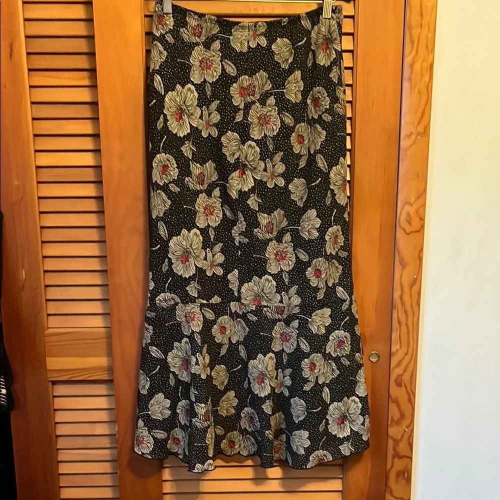 Dialogue Black Floral Ruffled Chiffon High/low Asymmetrical Elastic Skir… - Picture 3 of 5